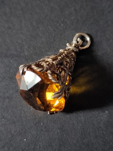 Vintage silver citrine glass - citrine,