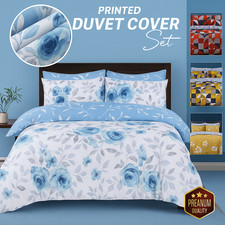 100% Pure Cotton Reversible Duvet Cover Set with Pillowcase Single Double King