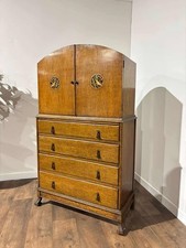 1930s Oak Inlaid Dome Top Tallboy
