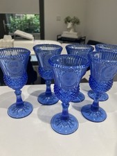 Vintage 1970s Avon Fostoria George&Martha 6 Washington Goblets Cobalt Blue Glass