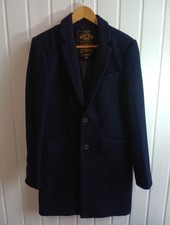 Superdry Men's Navy Blue Wool Mix Coat Size Medium CH