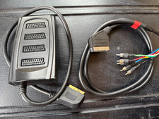 SCART TO 6 PHONO PLUGS GOLD PLATED TV DVD VIDEO LEAD PLUS SPLITTER BOX - UNUSED