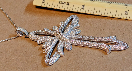 Silver faux diamond cross - diamond,
