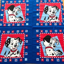 Vintage Disney 101 Dalmatians Fabric Panel – 4 Puppy Blocks – Cotton – 112x88cm