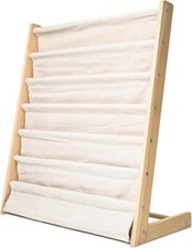 Morimoe Kids Sling Bookshelf with Pocket, 6 Tiers, Natural Wood, Books