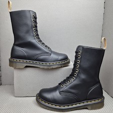 Dr Martens 1490 Boots UK 5 Women's Black Vegan Leather Mid High Calf 10 Hole Doc