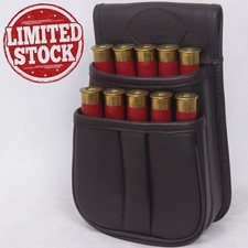 HAND MADE BROWN LEATHER SHOOTING CARTRIDGE POUCH BAG BELT SHELL HOLDER HANDY UK