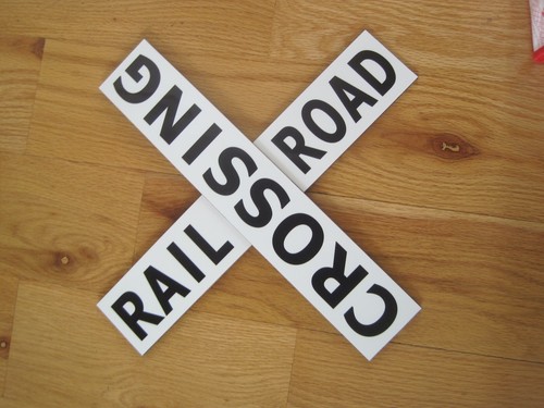 Railroad crossing sign - crossing, wood