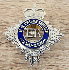 Obsolete H.M. PRISON SERVICE Chrome & Enamel Uniform BADGE Queens Crown.