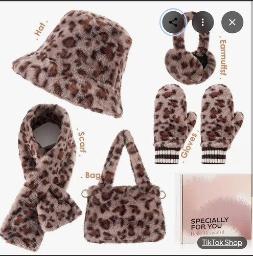 5pc faux fur leopard print - 5pc,