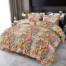 Bohemian 3 Piece Double Bed Bedding Set Cover+Pillowcases Paisley Floral Tribal