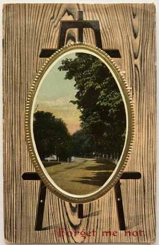 Antique easel postcard - easel, forget