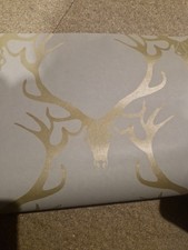 Deer Damask - Duck Egg Blue & Antique Gold Wallpaper by Barnaby Gates