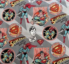 X5 Metres 100% Cotton Fabric DC Marvel Comics Superhero Superman Retro ~ Grey 