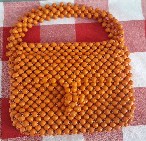 Vintage orange bead handbag - vintage,