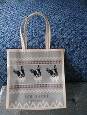 TED BAKER LONDON NUDE&GREY FRENCH BULLDOG LARGE PVC TOTE BAG SHOPPER USED ONCE