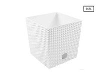 Square Rattan Plant Pot White