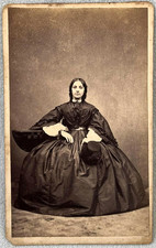 CDV LADY BY CLARKE BANGOR WALES RINGLETS HAIR BONNET ANTIQUE PHOTO SLIM WAIST