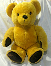 Vintage 1970s Yellow/Beige Jointed Teddy Bear Hard Feel Plush Toy Cute Happy