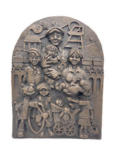 Miners Family Sculpture Plaque Cold Cast Resin by Robert 'Bob' Olley Signed