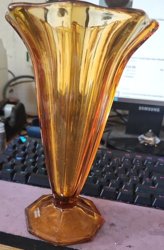 Vintage amber glass stem - amber, vase