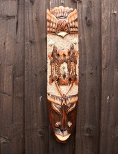 Tribal Wall Mask Bird Iguana Wood Handcarved African Ethnic 50cm Christmas Gift