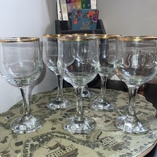 Set Of Six Gold Rimmed Wine Glasses 15cm Tall