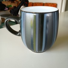 1x  Denby Black Jet Stripes Barrel Mug 10cm high vgc