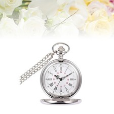  Retro Pocket Watch Large Size Fashionable Smooth Quartz Pocket Watch (Silver