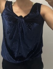 Next Women's Sparkly Sequin Velvet MidnightBlue Top UK10 Glitter shimmer Party