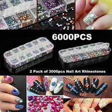6000 Nail Art Rhinestones Gems Case Round Diamante Crystal Manicure Glitter Art