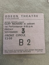 cliff richard’s in concert birmingham vintage collectable ticket