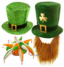 Irish St Patricks Day Hat Fancy Dress Jester Top Hat Ginger Beard Leprechaun