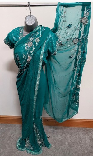 Green silver fishtail - green/silver, lehenga