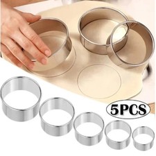 5PC Stainless Steel Round Biscuit Cutter Set Dumpling Pastry Mold Baking Tool UK