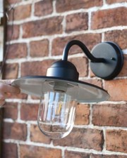 'Brooklyn' Contemporary Black Swan Neck Wall Light Outdoor Entrance Lantern IP44