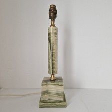 Vintage 60's 70's Green Onyx Column Table Lamp Light Marble Base Mid Century