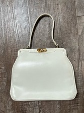 Vintage Asprey White Leather Top  Handle Bag with Gold Clasp Made In England