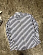 TOMMY HILFIGER blue striped Shirt classic fit long Sleeve formal Men's Large
