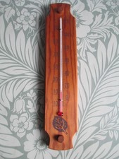 Vintage 1960s-70 Large Pine Mounted Wall Thermometer -Greenhouse - Patio - Porch