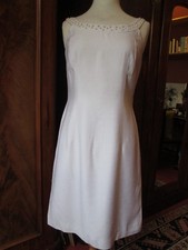 VINTAGE 1960S BERKERTEX WOMENS WHITE SHIFT DRESS LINED EMBELLISHED NECK SIZE 14