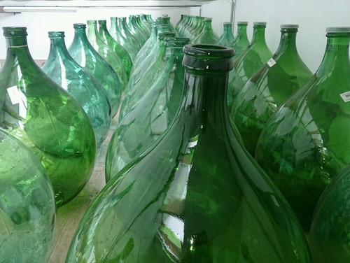 Antique italian green demijohn - antique,