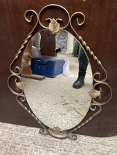 Vintage 1950's Ornate Gold Metal Oval Wall Hanging Mirror 39 x 55 cm