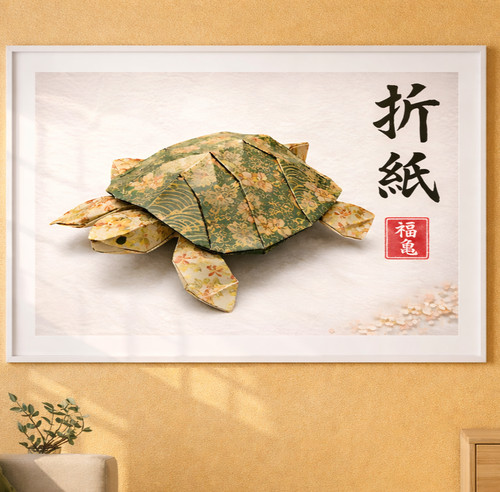 Japanese origami turtle - turtle, poster