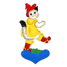 1950s Puss in Boots in Yellow Hoodie Munich Art 26cm Fairytale Wood Picture