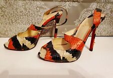 Genuine Christian Louboutin UK 4 Viveka Orange Black Cream Snakeskin Heel Shoes 