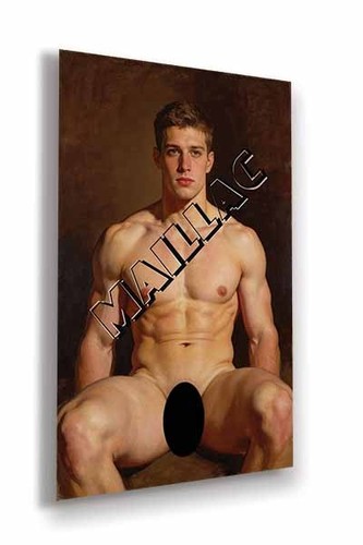 Muscular naked man sitting - muscular,