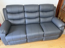 Grey Leather Recliner Sofa 3 Seater with Electric Settings And USB Chargers