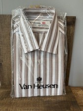 Vintage Brand New Van Heusen Retro Mens Gents 16" 41cm Shirt Brown Striped New