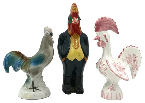 Colourful ceramic chickens - ceramic,